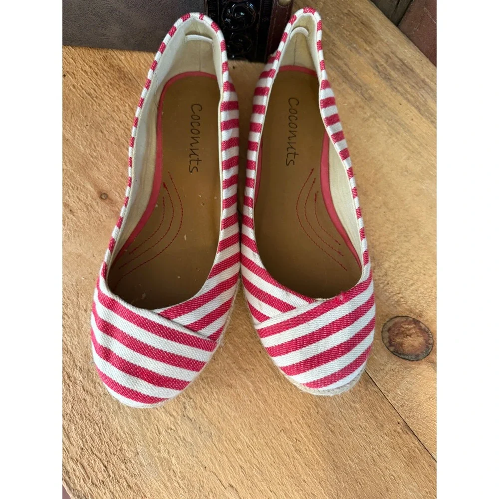 Coconuts by Matisse Regatta Red White Striped Canvas Espadrille Flats Womens 7.5